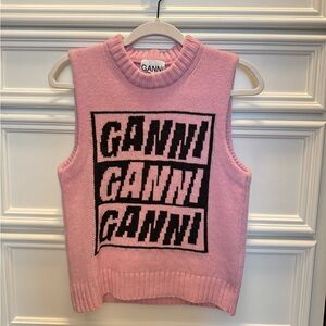 Ganni Pink Logo Sweater Vest